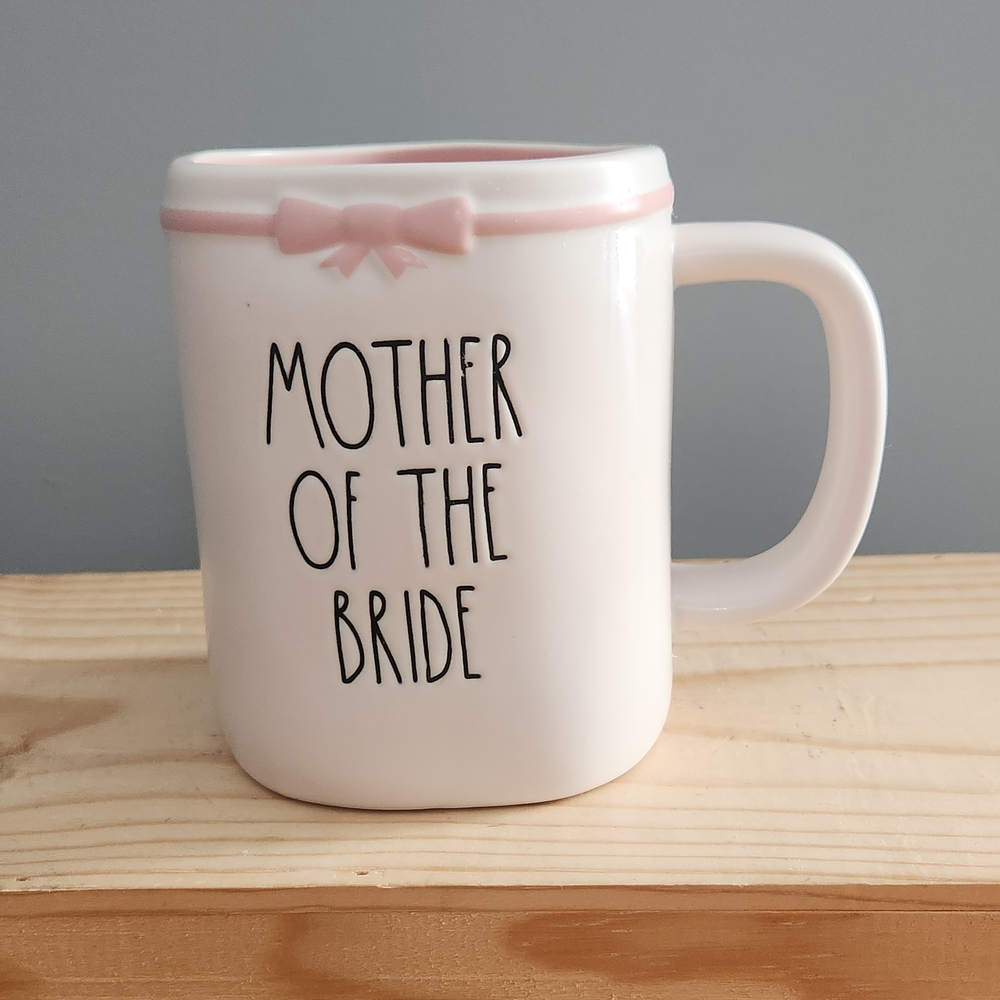 Rae Dunn Mother of the Bride Ceramic Mug with Pink Bow and Inside